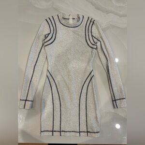 Superdown Light Gray Long Sleeve Dress with Black seams embroidery